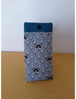 Etui lunettes/portable motif  bleu bouledogue